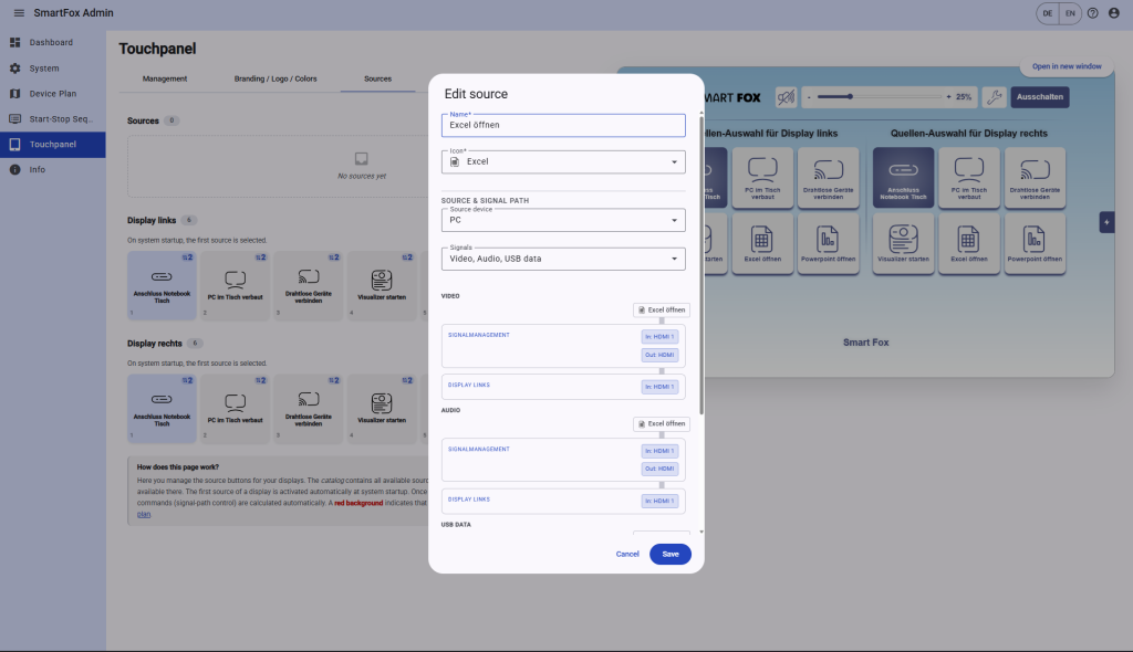 SmartFox Admin: neue Quelle mit Routing und Actions konfigurieren